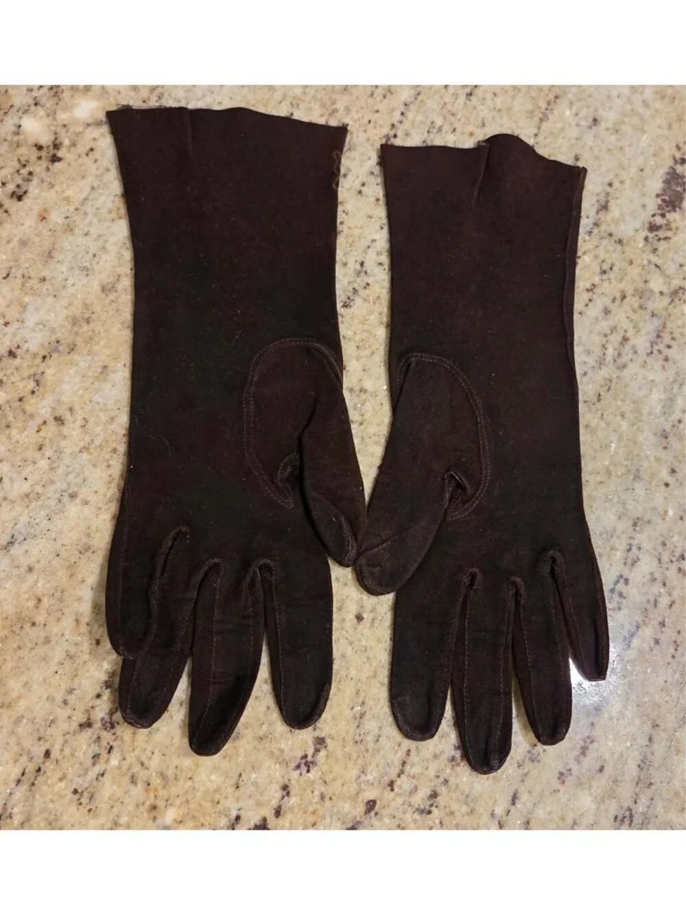 Vintage Womens Size S Brown Suede Leather Formal Gloves Stripple Scroll